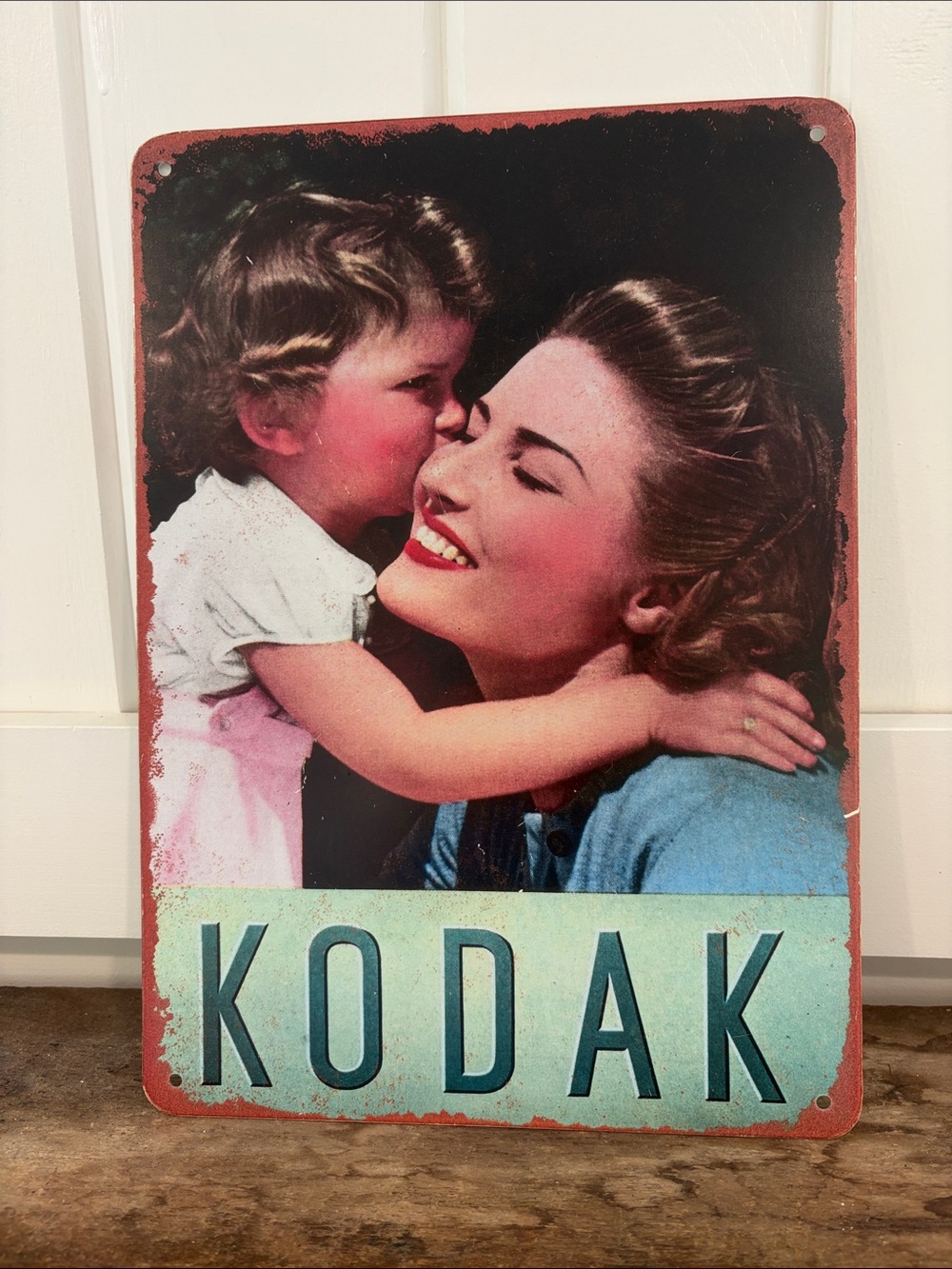 Kodak Mother & Child Wall Sign in Blue and Coral